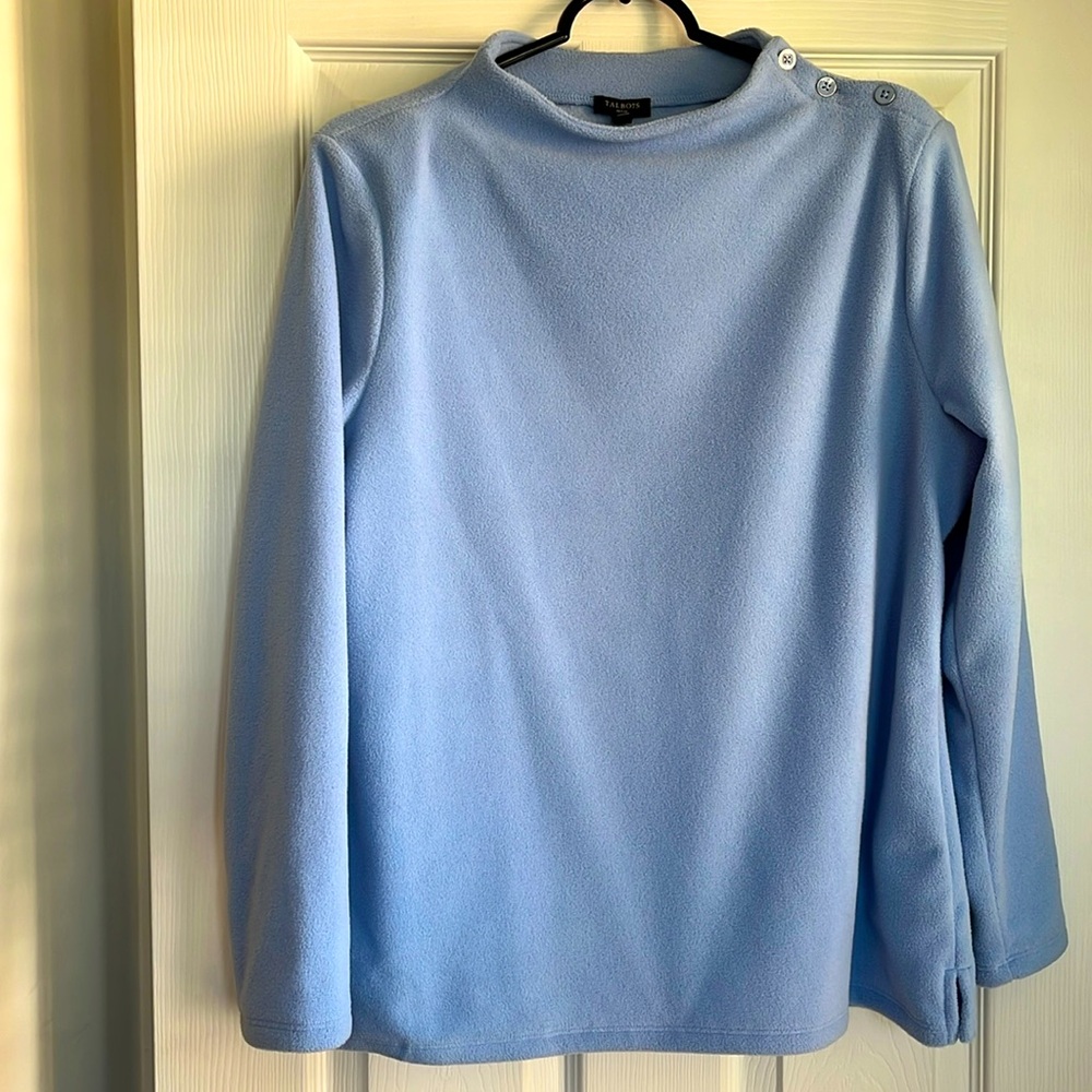 NWT Talbots tunic, long-sleeved fleece sz LP; cornflower blue w/2” side vents